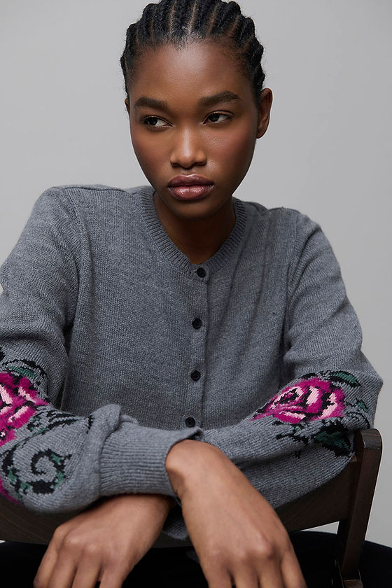 Cardigan with Floral Design Sleeves