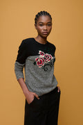 Tweed Pullover with Floral Design