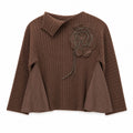 Ribbed Sweater with Brooch
