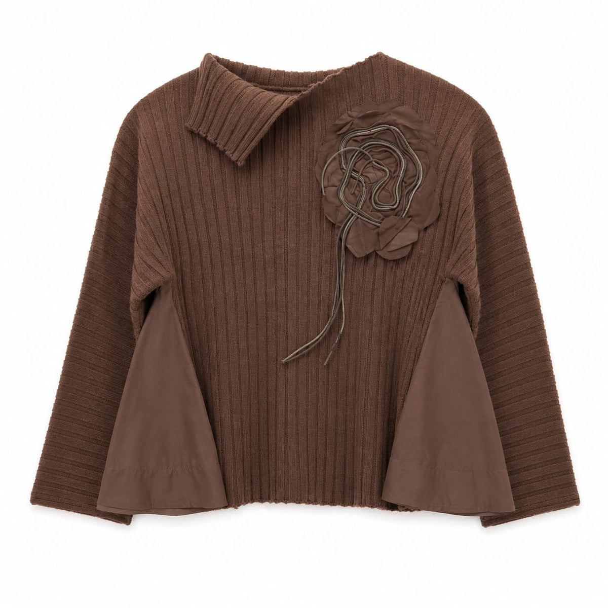 Ribbed Sweater with Brooch