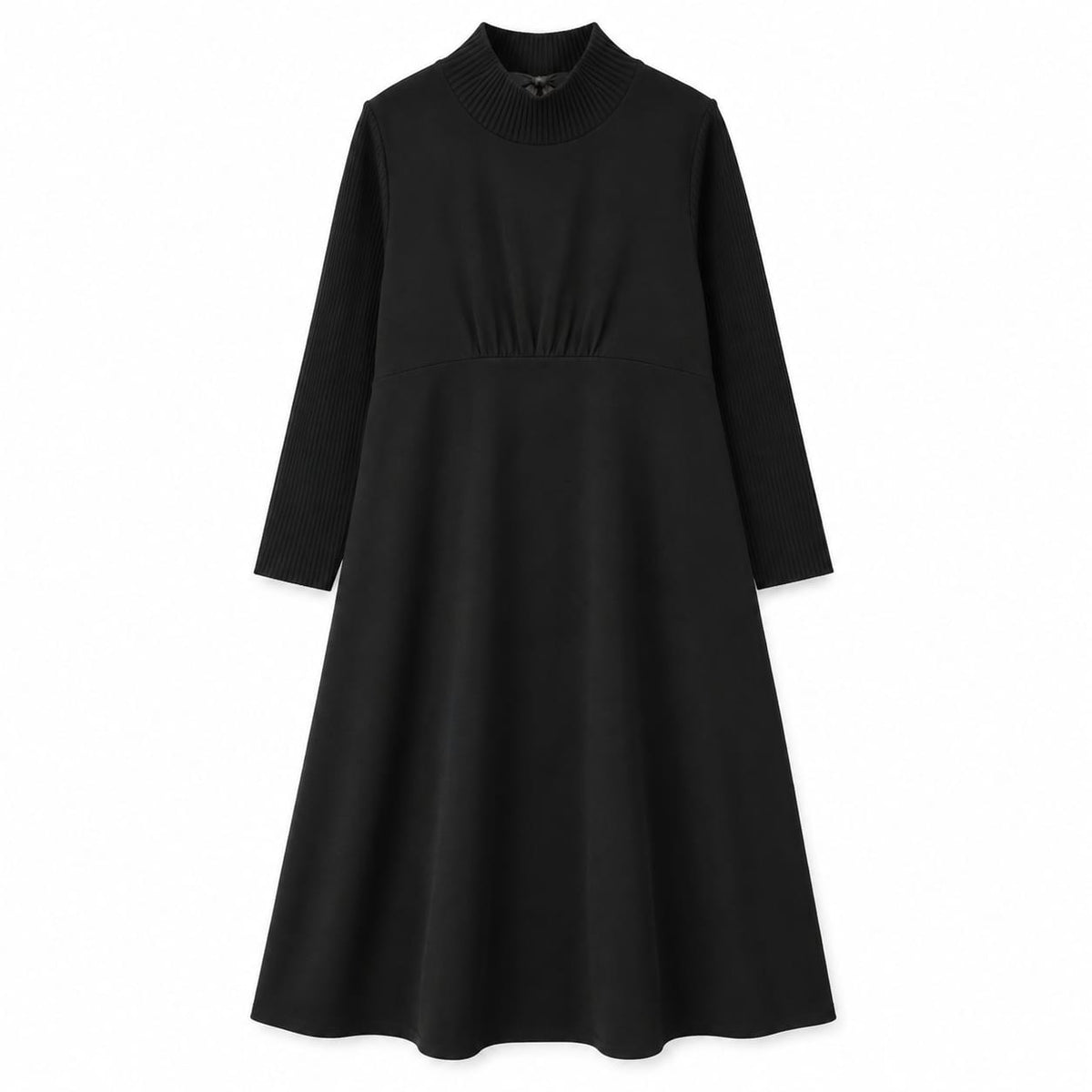Dress with Ribbed Sleeves